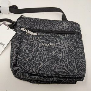 NWT Baggallini Pocket Crossbody Bag W/RFID-Protected Wristlet Midnight Blossom